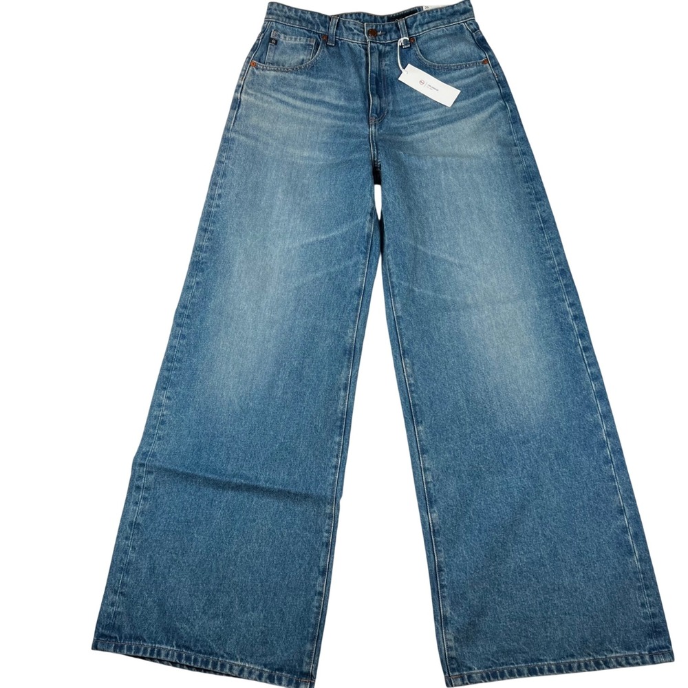 Ag Adriano Goldschmied Wide-Leg Flared Jeans in Light-Mid Blue